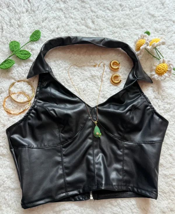 PU Leather Halter Top